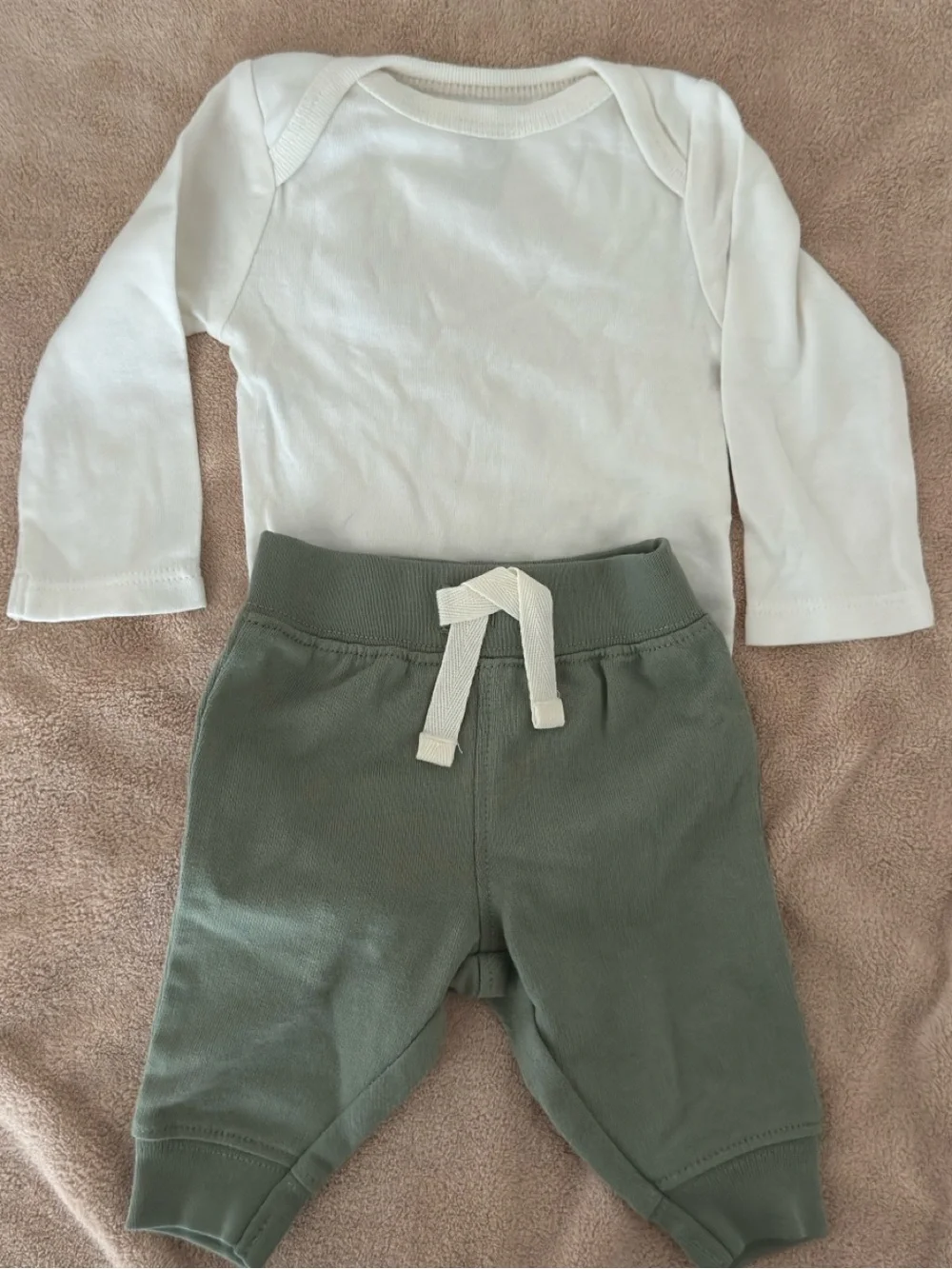 cloud island White Bodysuit with Olive Green Joggers